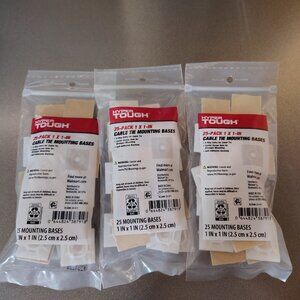 Hyper Tough 1" x 1" Cable Tie Mounting Bases. 3-packs of 25 count each
